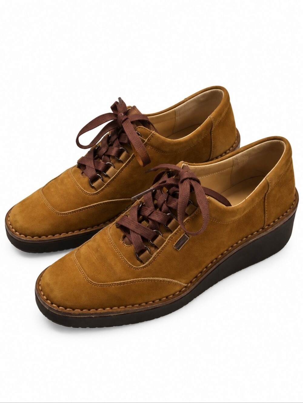 EUC Luxury Salvatore Ferragamo Narrow Brown Suede Leather Wedge Sneakers Size 6